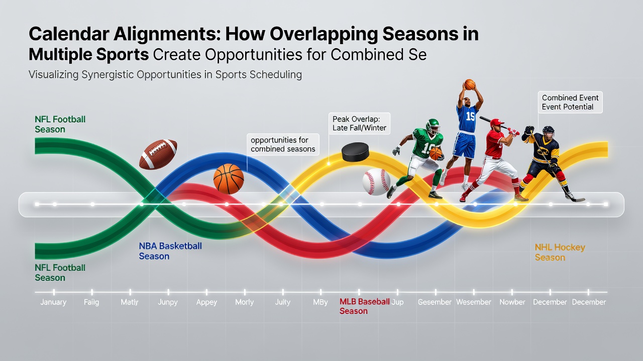 Multiple sports calendars overlaid showing July overlaps between tennis, football pre-season and racing events