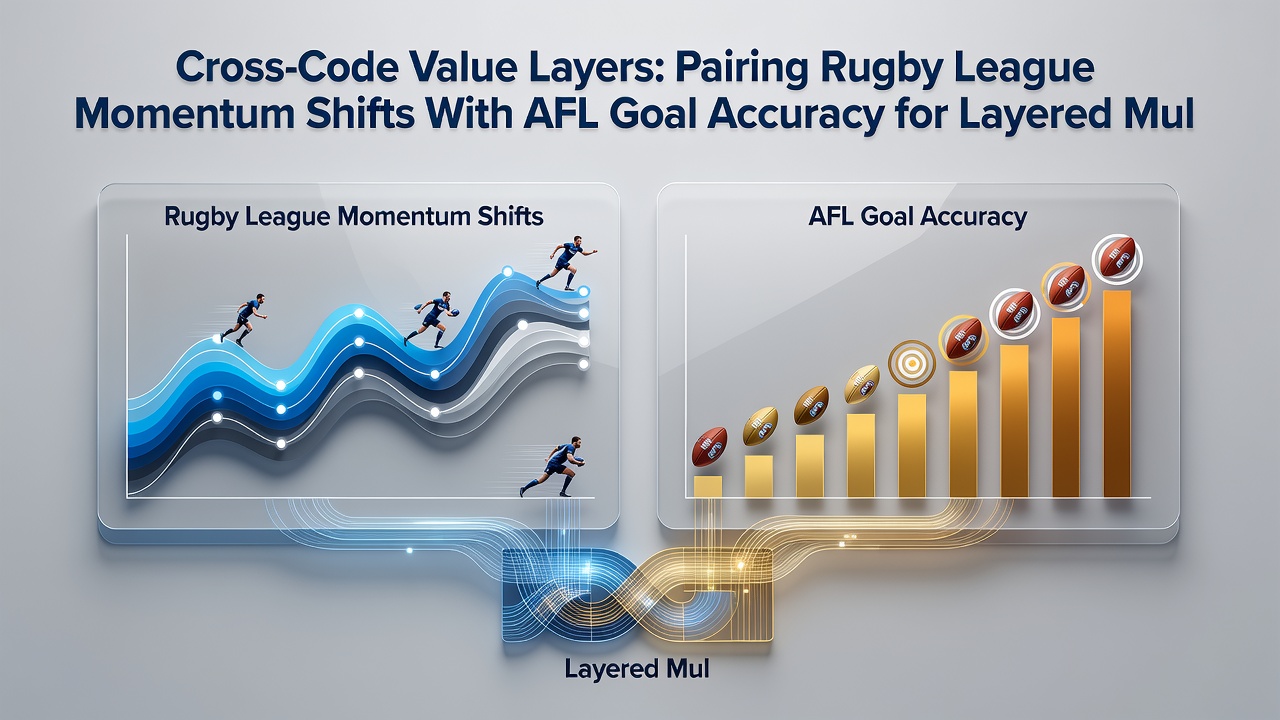 Split-screen view of NRL scrum and AFL forward line preparing for goal attempt during concurrent weekend fixtures