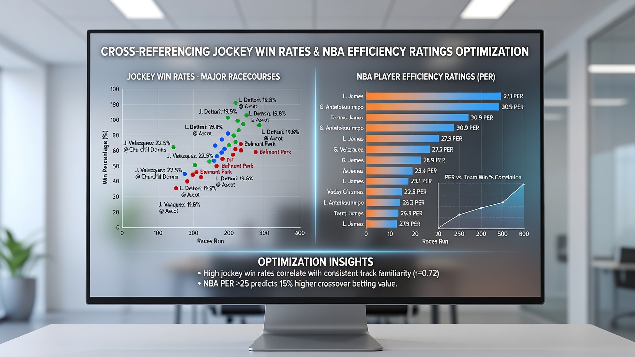 Side-by-side comparison charts of jockey performance metrics and NBA efficiency ratings used in betting models