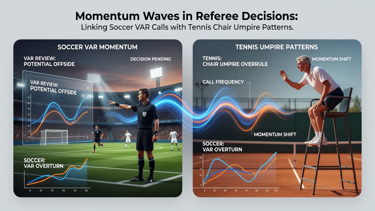 Split view of VAR monitor and tennis line judge reviewing a call during live play