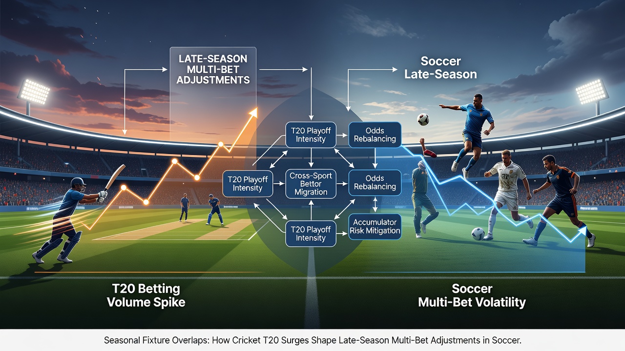 Bettors analyzing overlapping cricket, soccer and basketball fixtures on multiple screens