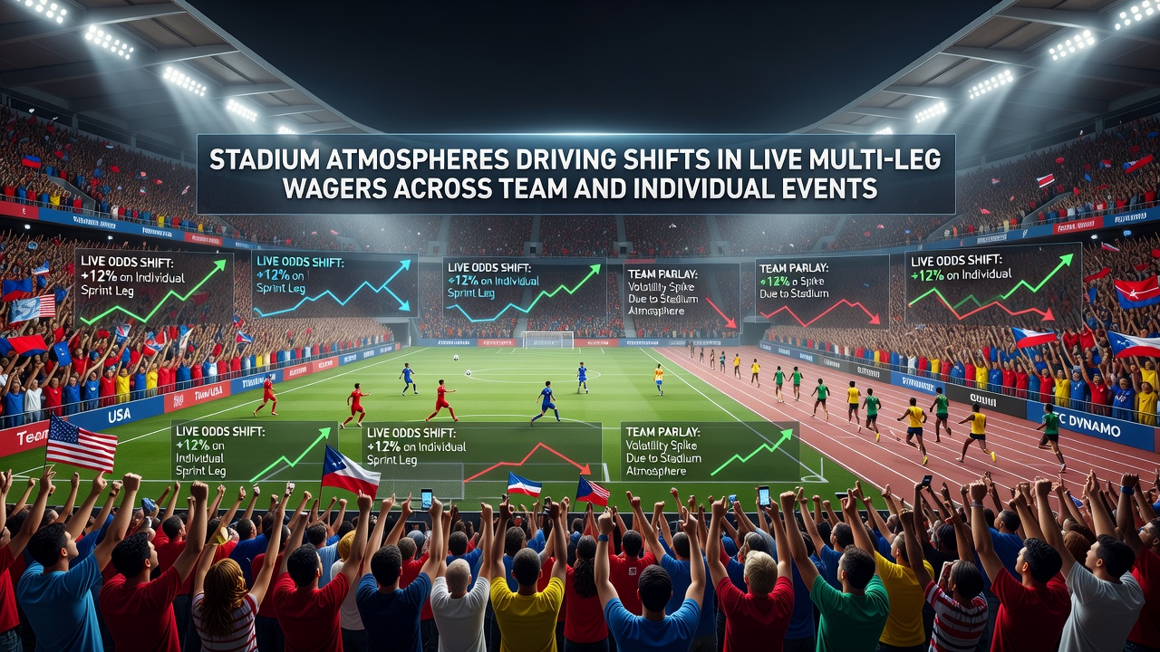 Athletes competing in a high-energy stadium setting with visible crowd impact on performance metrics