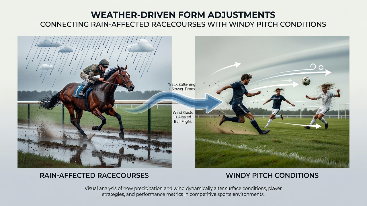 Split image showing weather monitoring equipment at a racecourse and anemometer readings on a soccer sideline